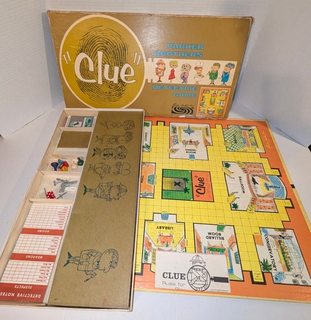 Vintage 1966 PB Clue Board Game Complete Wood Tokens
